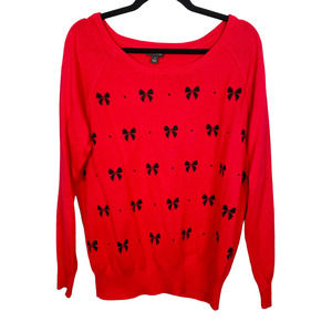 TORRID Red Black Bow Crewneck Sweater 100% Cotton Goth Valentines Vday Size 1X